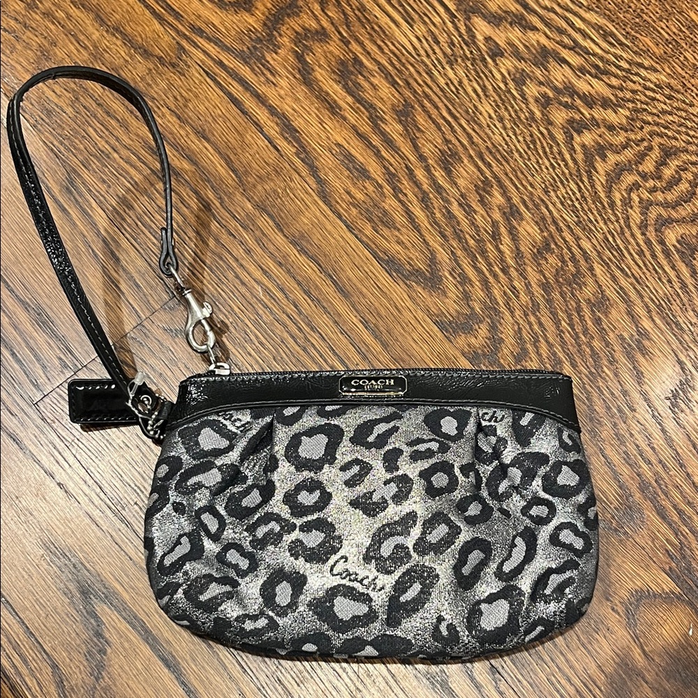 Coach Gray and Black Leopard Wristlet